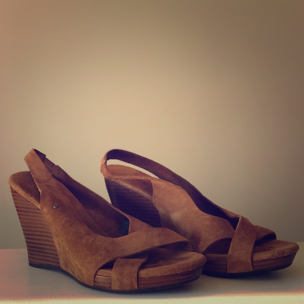 UGG Australia brown suede slingback wedges